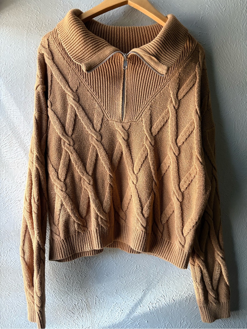 Cozy Cable Half-Zip Turtleneck Sweater - Camel